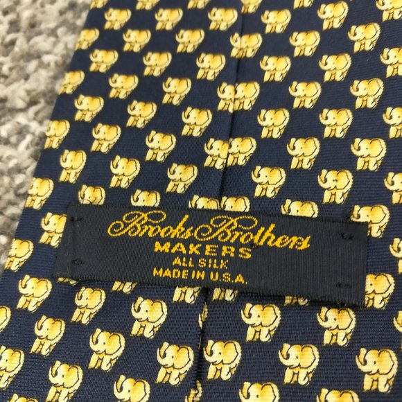 Vintage Brooks Brothers Makers Neck Tie Elephant Print Blue Gold Silk 57L